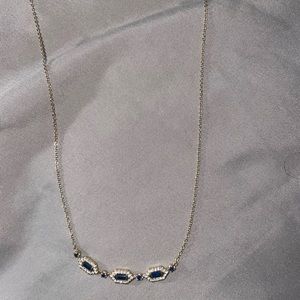 14K Yellow Gold Diamond & Sapphire Station Bar Necklace